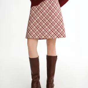 DUSHU 【Lovely Christmas】 Elegante gonna corta rossa taglie forti Vintage Retro Diamond a quadretti 2025 Inverno Nuove gonne moda donna 1