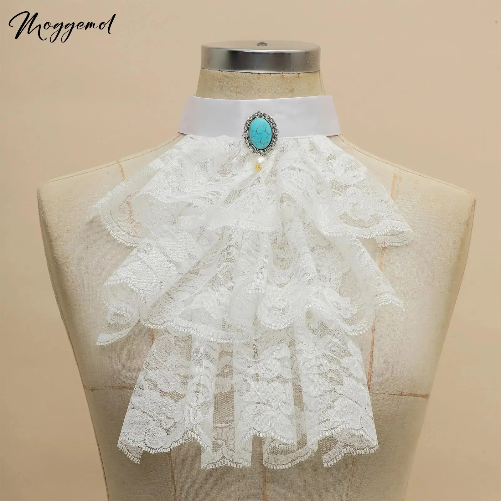 Donne staccabili arruffato pizzo Jabot Vintage vittoriano colletto finto mezza camicia camicetta girocollo girocollo Clubwear colletto Steampunk 1