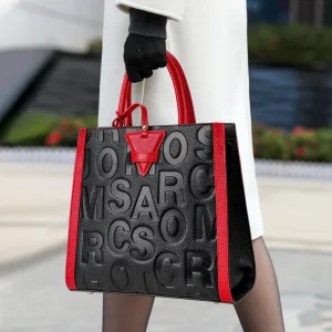 Borsa da donna in vera pelle con stampa di lettere nuova borsa a tracolla in pelle a contrasto di grande capacità 1