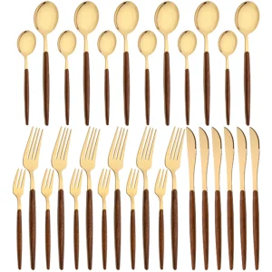 16/24/36 pezzi set di stoviglie in acciaio inossidabile imitazione manico in legno morsetto coltello occidentale forchetta cucchiaio posate stoviglie argenteria 1