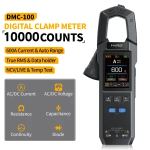 FNIRSI DMC-100 Pinza amperometrica per corrente e tensione CC CA con caricatore USB, 10000 conteggi, pinza amperometrica 600 A e NCV - E 1