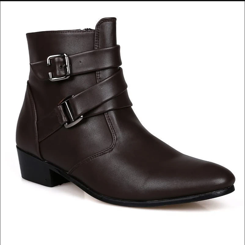 2024 Scarpe da uomo nuove Stivali con fibbia per cintura moda nera Stivali casual in pelle impermeabili calzature comode a punta maschile Botas 3