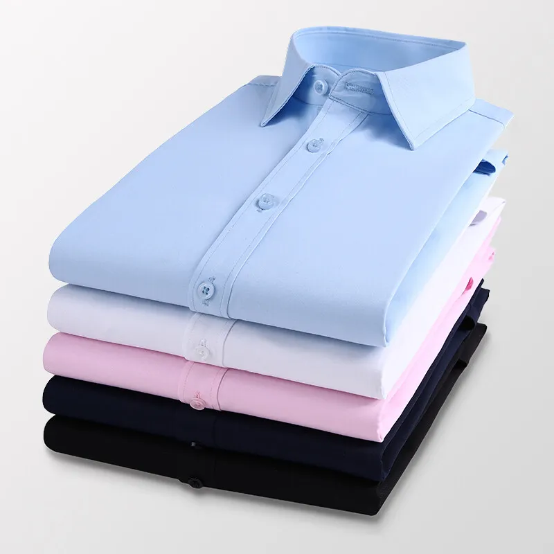 Camicie a maniche lunghe da uomo Primavera Autunno New Business Casual Bottoni con risvolto Camicie da cerimonia Nero Bianco Blu Rosa 2