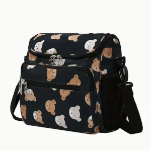 Spaziosa borsa per pannolini grande, borsa per pannolini beige di alta qualità con stampa di orsi carini | Borsa genitore a spalla e a tracolla per bottiglie, 1