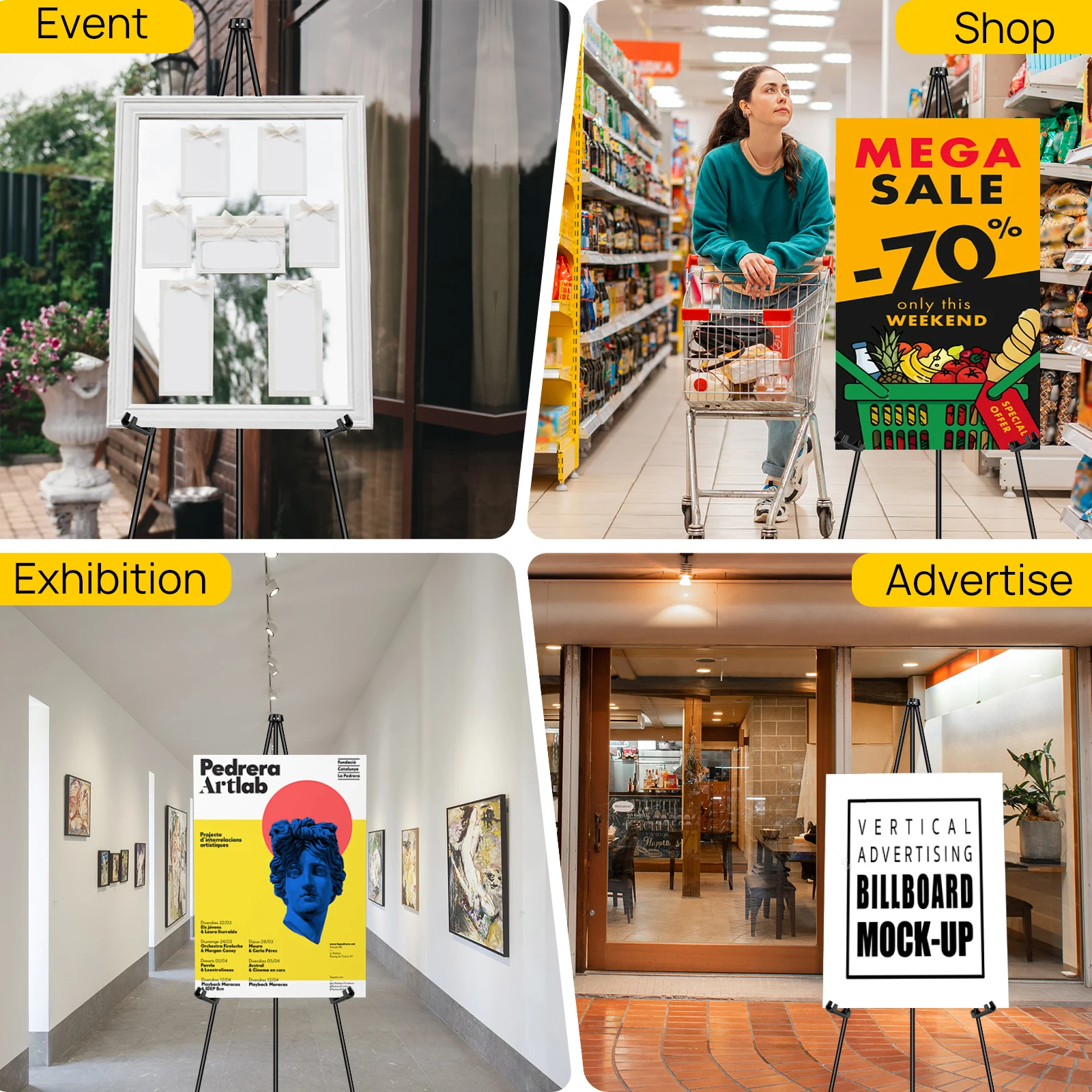 DayPlus Cavalletto portatile per esposizione di pittura di nozze Cavalletto treppiede pieghevole regolabile per artista in metallo con borsa 160 cm/63 pollici 6