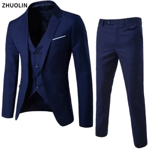 Abiti da uomo blazer 3 pezzi 2 set elegante gilet da lavoro di lusso da sposa pantaloni cappotti blu 2022 giacche formali coreane 1