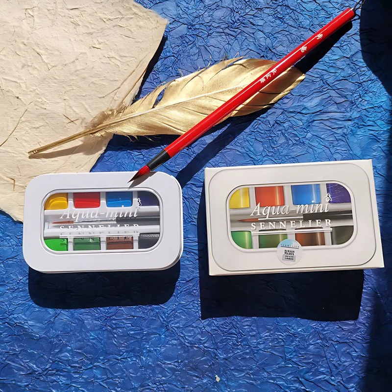 Sennelier Aqua artista francese vernice ad acquerello a 8 colori pittura portatile da viaggio Mini scatola di metallo con forniture artistiche a pennello 2