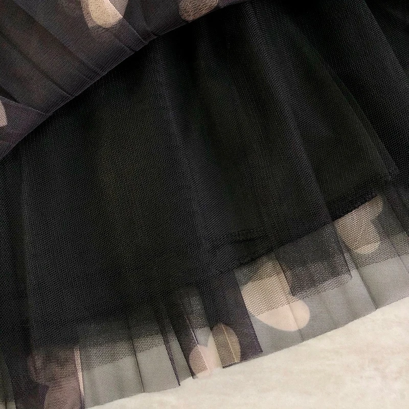 Gonna lunga in Tulle timatica donna moda 2021 primavera estate cuore stampa gonna lunga a pieghe a vita alta gonna estetica femminile 6