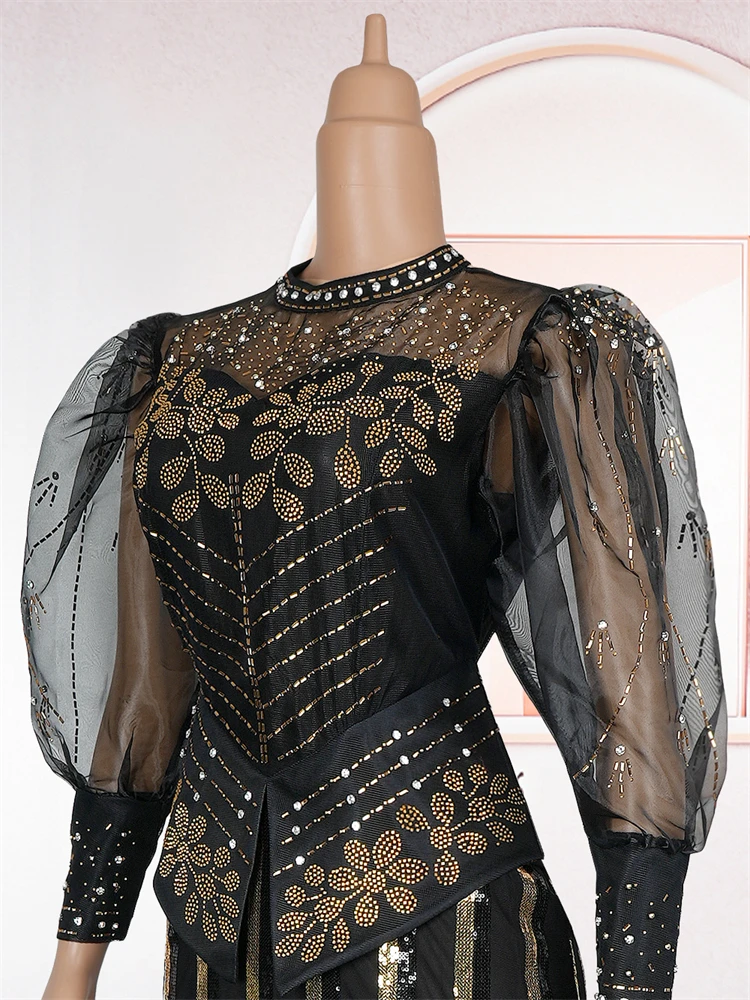 2025 Abiti da festa di lusso Donne eleganti Abito da sera da ballo di nozze Abito aderente a maniche lunghe Abito lungo con paillettes Dashiki africano 5