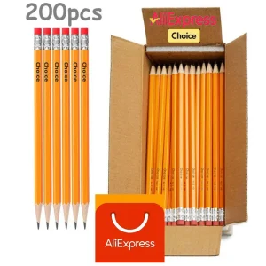 Matite da 1 scatola/200 pezzi con gomma, preaffilate, disegno in scatola di piombo HB, matite gialle a base di legno per ufficio, materiale scolastico 1
