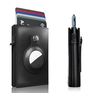 Portafoglio intelligente per Airtag Apple Crazy Horse Portafoglio da uomo in vera pelle per carte di credito Porta Airtag dal design sottile 1