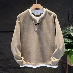 Autunno nuovo falso pullover da uomo in due pezzi tutto-fiammifero top manica lunga taglie forti felpe casual allentate moda abbigliamento uomo coreano 1