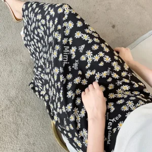 2021 nuovo stile chiffon di media lunghezza a vita alta primavera estate autunno abbigliamento donna gonna drappeggiata abito floreale 1