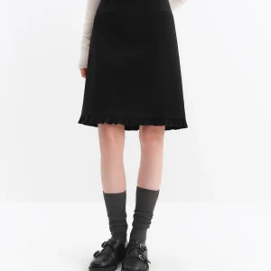 FSLE Design elegante orlo arricciato lusinghiero mezza gonna a trapezio inverno autunno 2025 nuova gonna di arrivo gonne nere alte al ginocchio da ufficio 1