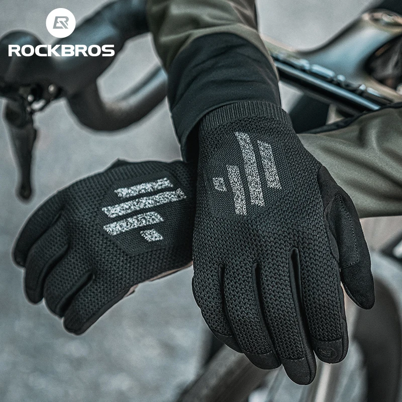 ROCKBROS Guanti da bicicletta Tessuto lavorato a maglia Guanti da bici traspiranti con dita intere Schermo antiscivolo Touch Guanti da ciclismo per sport su strada MTB 6