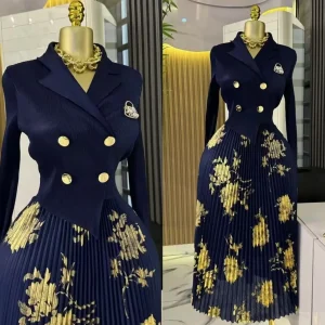 Miyake Pendolare Temperamento Abito Primavera 2025 Nuove donne Abbigliamento Gonna a pieghe a maniche lunghe Colletto del vestito Gonna elegante Versatile 1