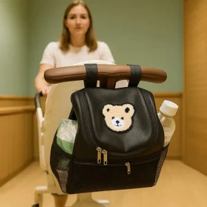Organizer da appendere per marsupio e passeggino con tasca con cerniera per faccia d'orso, borsa portaoggetti portatile per viaggi, culla, passeggino 1