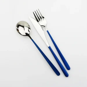 3-Piece Coreano Colorato Blu-Argento Eco-Friendly Posate Da Viaggio Portatile Piatti e Posateria Set 304 Coltello In Acciaio Inox Forchetta Cucchiaio set 1
