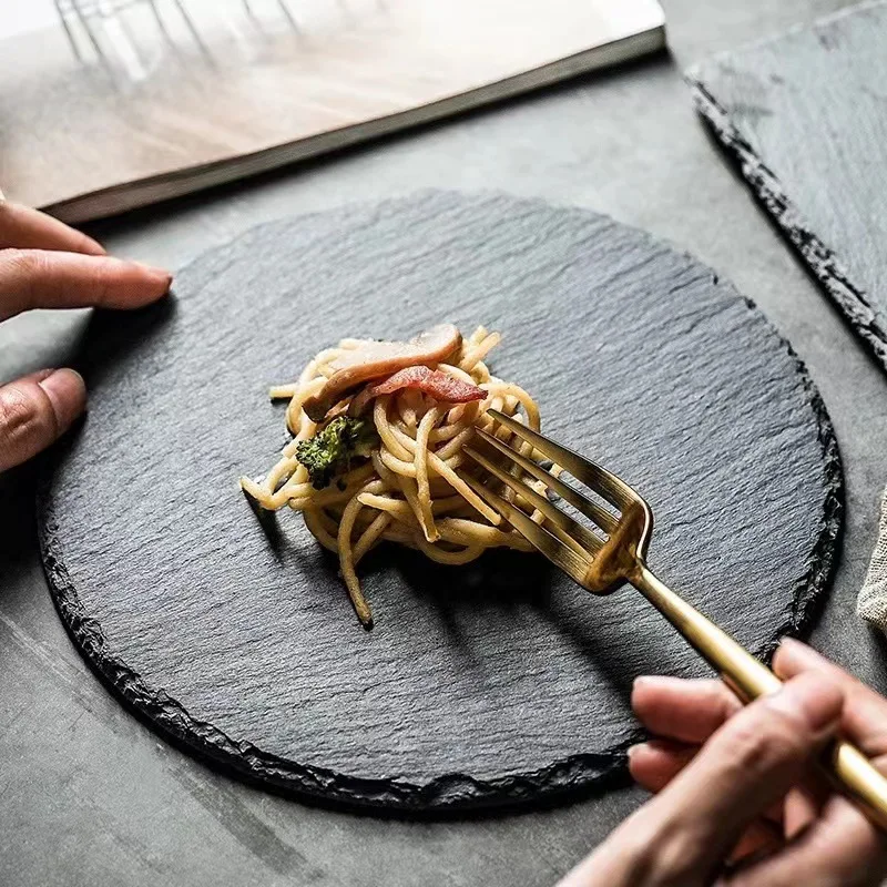 Piatto da pranzo in stile giapponese Instagram Black Rock Sushi Plate Slate Rock piatto da pranzo occidentale piatto di carne arrosto speciale 1