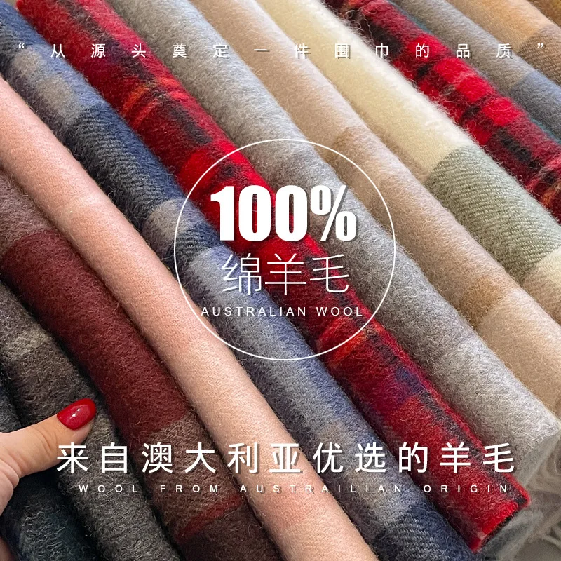 FNuova Anno Rosso 100% Lana Versatile Sciarpa scozzese da Donna Inverno Coppia da Uomo Cashmere Caldo Collo a doppia faccia 6