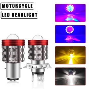 1PC Moto Faro A LED Per H4 H6 BA20D Luce di Alimentazione Angelo Anello Occhio Fascio Alto Basso Moto Testa Della Lampada Bianco Giallo lampadina 80V 1