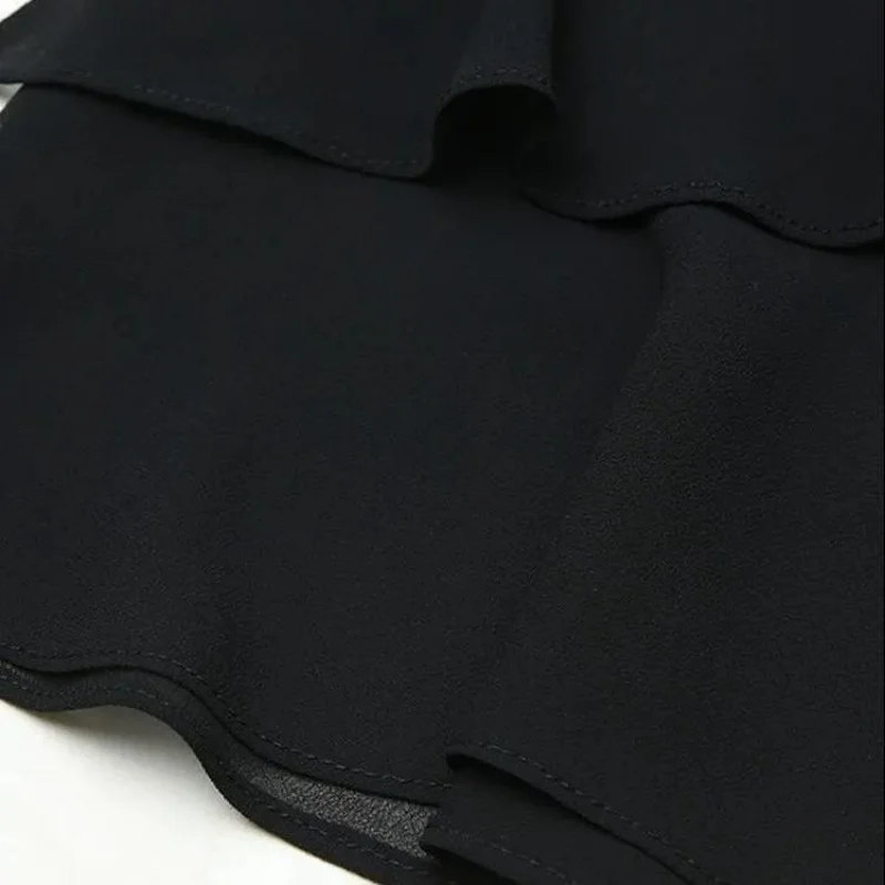 Mezze gonne in chiffon nero da donna alla moda coreana Estate nuova gonna a coda di pesce sottile con volant a vita alta elastica da donna da ufficio 4