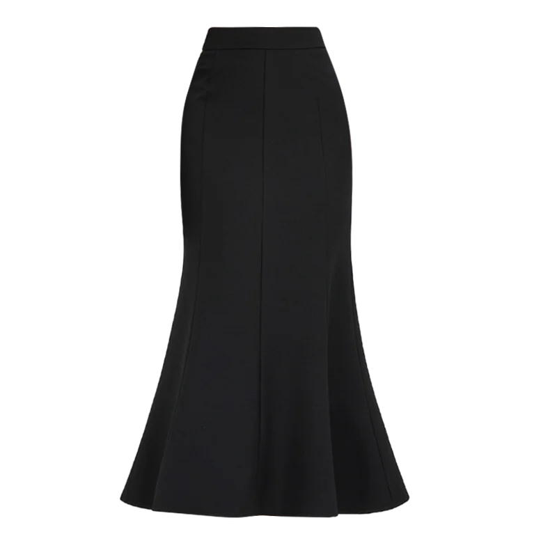 Gonne a coda di pesce avvolgenti da donna nere vintage a vita alta autunno 2025 Nuovo solido elegante tubino da ufficio A-line gonne a sirena femminile 6