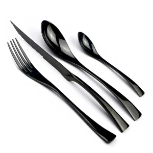 4-Piece 18/10 Posate In Acciaio Inox Set Nero Piatti e Posateria Coltello Da Bistecca Forchetta Cucchiaio Cucchiaino Posate Cibo Da Tavola Dropshipping 1