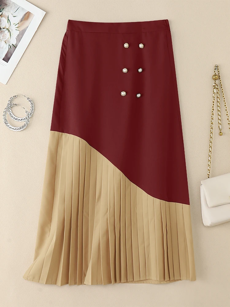 ZANZEA Gonne da donna 2025 Autunno Elegante Vita alta Ufficio Faldas Saia Pieghettato Jupes Elegante Patchwork Robe Femme Lavoro Vestito estivo 4