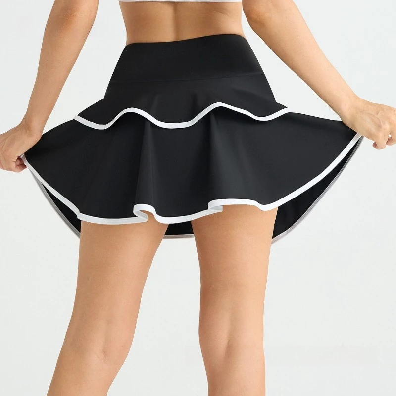 Gonna da yoga per torta con tasche Gonna sportiva a vita alta fitness estiva da donna Gonna comoda e traspirante da allenamento antiriflesso 5