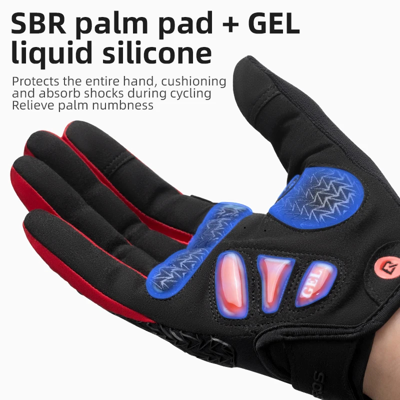 ROCKBROS Guanti da bicicletta Touch Screen Antiscivolo Antiurto SBR Plam Guanti da bici a dita intere Sport MTB Ciclismo su strada Guanti lunghi 5
