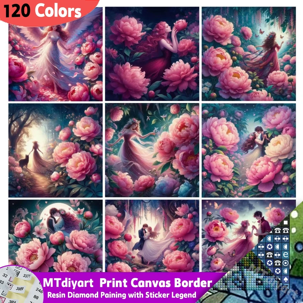 120 colori pittura diamante in resina coppia romantica peonia rosa con adesivo leggenda nuova collezione fata dei fiori mosaico trapano completo 1