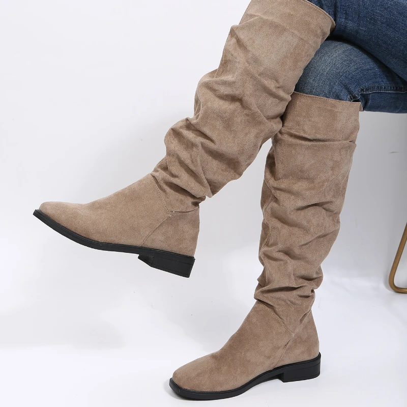 BCEBYL Autunno e Inverno Moda Nuovo Sexy di Colore Solido Caldo Punta Rotonda Fondo Spesso Tacco Basso Comodi Stivali da Donna Botas Mujer 3
