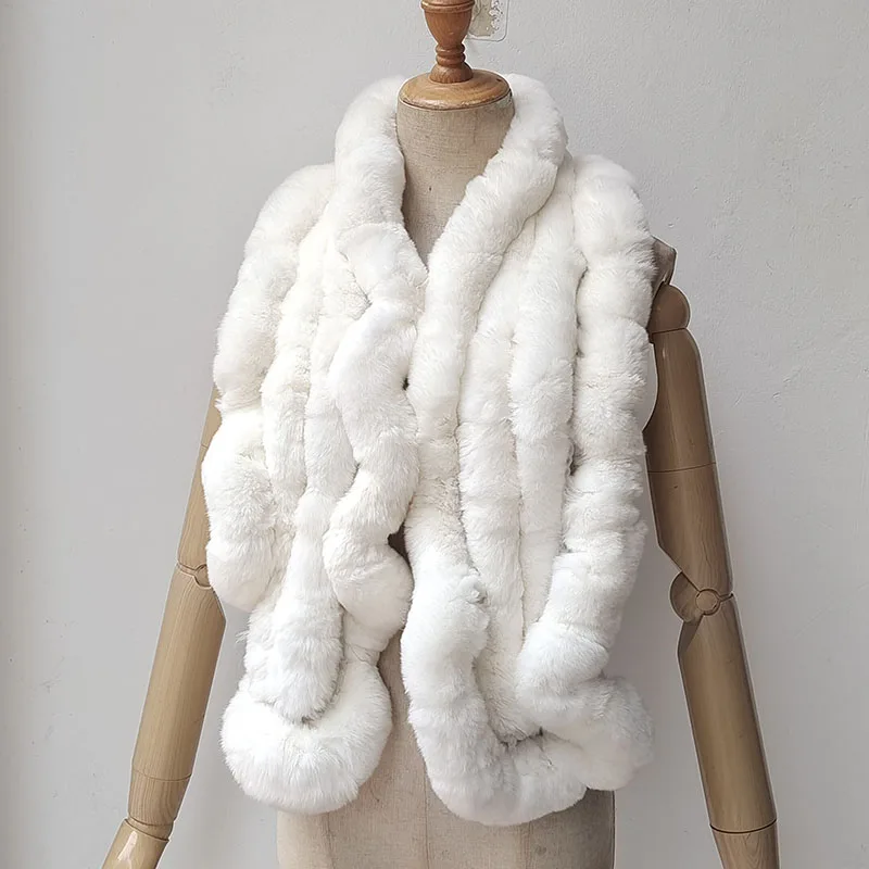 2025 Sciarpa di pelliccia di coniglio Rex reale calda invernale Moda spessa soffice Silenziatore di pelliccia genuina lunga da donna all'aperto di alta qualità 1