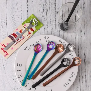 Cucchiaino da caffè in acciaio inossidabile gelato Dessert oro argento Scoop stoviglie da cucina Set di posate Mini Cute Cat Claw Snack Scoop 1