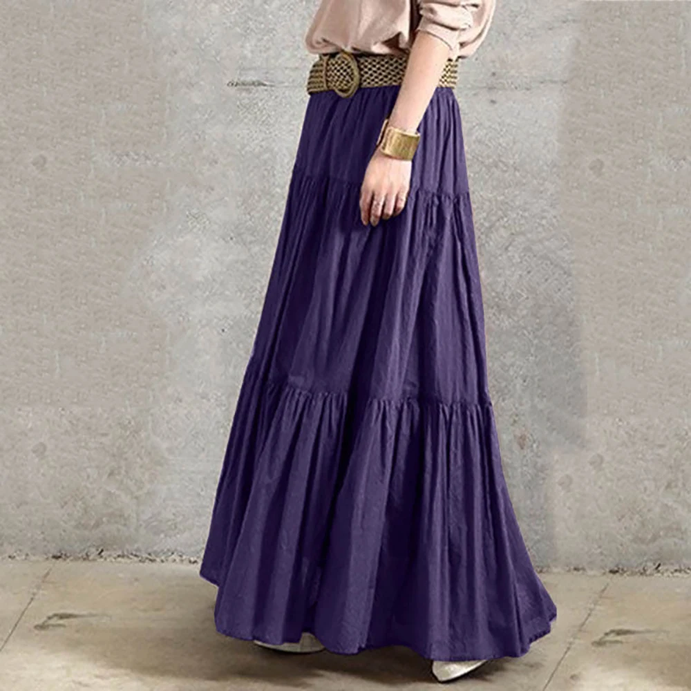 2025 Primavera Estate Solid Gonne Vintage delle donne Ruffle Vestito estivo Casual Elastico in vita Abiti lunghi Abito femminile Femme Oversize 2