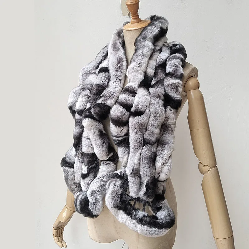 2025 Sciarpa di pelliccia di coniglio Rex reale calda invernale Moda spessa soffice Silenziatore di pelliccia genuina lunga da donna all'aperto di alta qualità 4