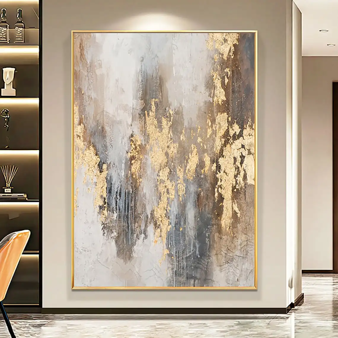 Astratta oro Beige dipinti ad olio fatti a mano pittura a olio arte astratta decorazione della parete arte moderna grigio arte astratta immagini in lamina d'oro 1