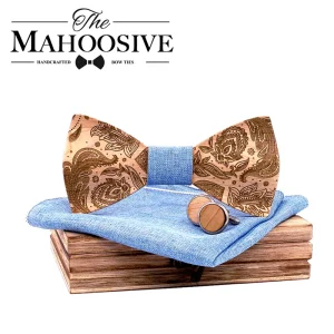 T262 3D Paisley papillon in legno per uomo cravatta in legno papillon gentiluomo in legno farfalla fatta a mano regalo per la festa di nozze per gli uomini 1