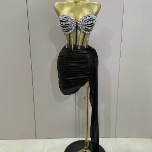 Sexy brillante strass paillettes 2 pezzi gonna superiore set 2025 donne celebrità festa serale palco discoteca spettacolo costume 1