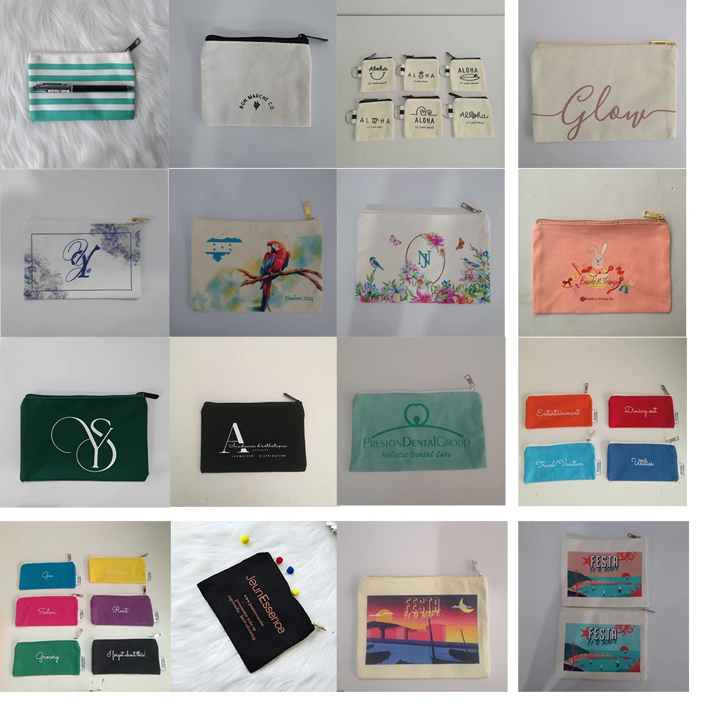 100 pz/lotto Logo Personalizzato Stampato di Alta Qualità Riutilizzabile Tela di Cotone Borse Cosmetiche Borse Da Toilette con Zip per le Donne Regalo di Viaggio 6