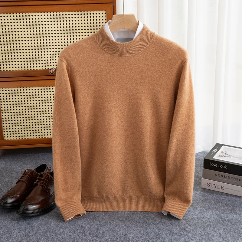 Maglione a collo mezzo alto in lana 100% da uomo di nuova moda autunno inverno caldo maglione lavorato a maglia tinta unita business casual top 2