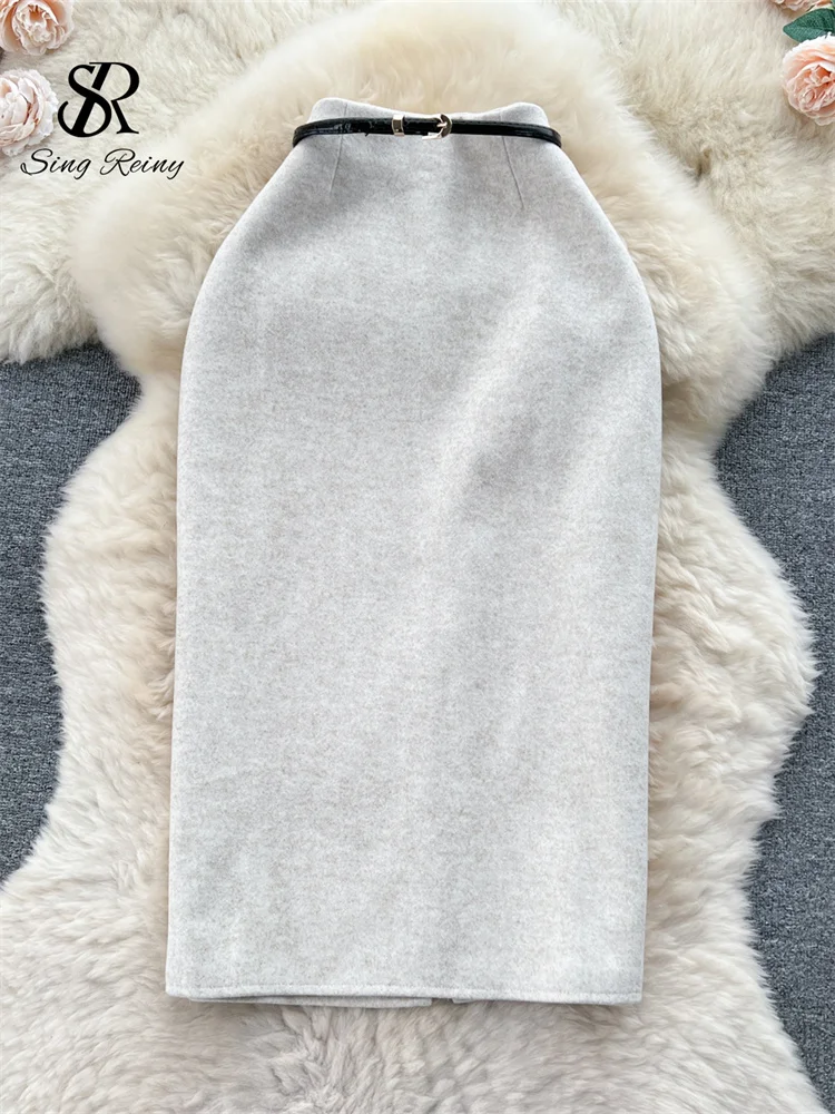 SINGREINY Gonna lunga sexy divisa francese Inverno Vita alta Sottile Spessore Streetwear Office Ladies 2025 Autunno Vintage Gonna aderente 2