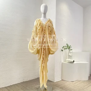 Abito estivo da donna elegante 2026 per le vacanze Abiti asimmetrici a maniche lunghe con volant giallo vintage dal design di lusso australiano 1