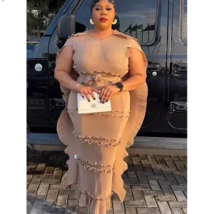 EGRM Miyake Solido Pieghettato Francese Tridimensionale Fungo Bordo Torta Abito da Donna Abiti Lunghi Allentati 2025 Estate Nuovo 6R8109 1