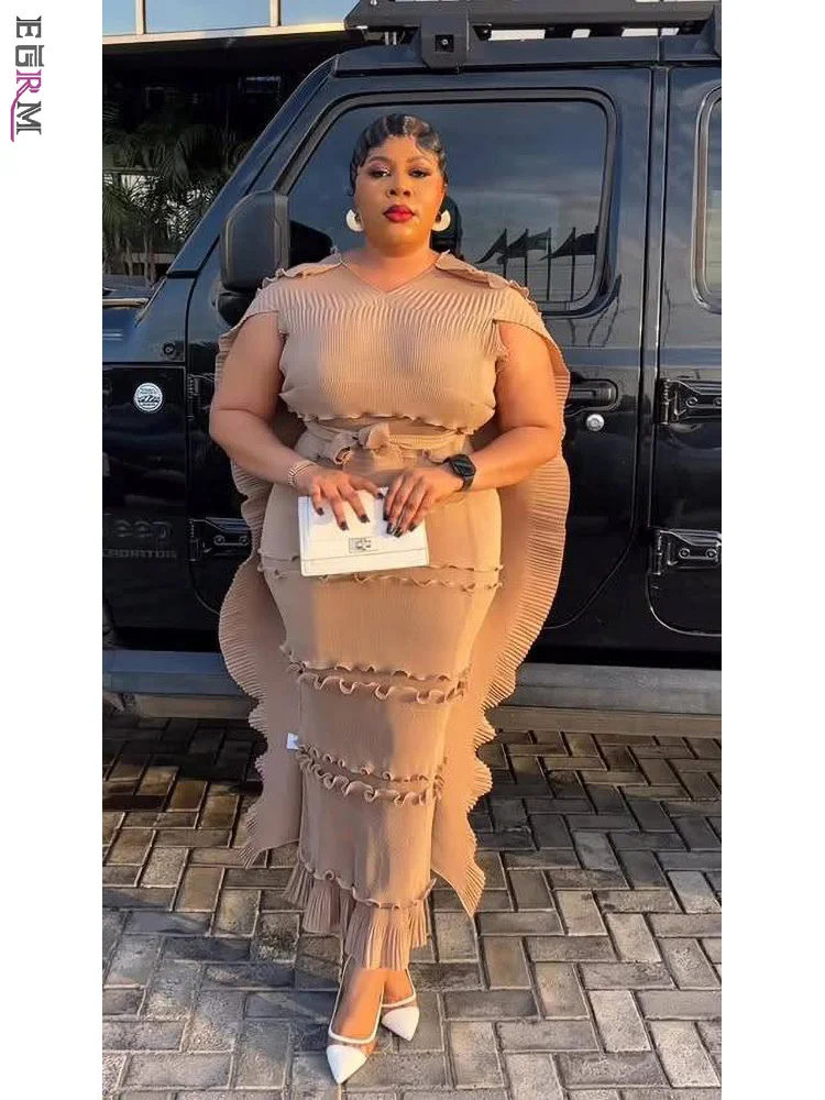 EGRM Miyake Solido Pieghettato Francese Tridimensionale Fungo Bordo Torta Abito da Donna Abiti Lunghi Allentati 2025 Estate Nuovo 6R8109 1