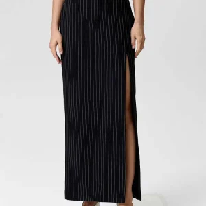 Oymimi eleganti gonne con stampa nera per le donne moda vita alta bottoni spacco laterale gonne casual nuova gonna dritta alla caviglia 1