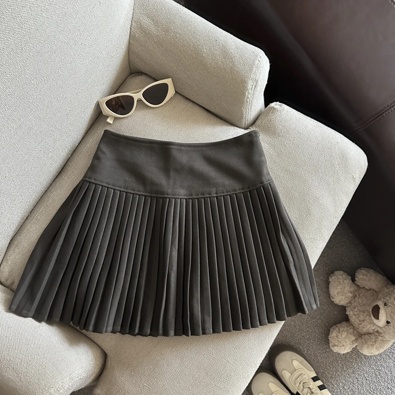 Gonna a pieghe da vacanza a vita alta solida autunno e inverno Donna Elegante stile college Gonna corta sexy versatile Semplice alla moda 5