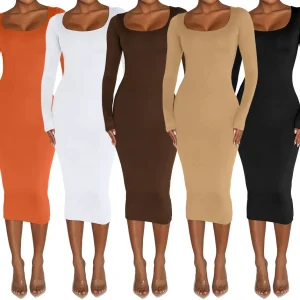 Abito da donna aderente a maniche lunghe abiti lunghi con fasciatura da festa Sexy spesso Differentcolor 1