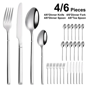 4/6/16/24 Pezzi Set di Posate in Acciaio Inox Sottile Stoviglie Specchio Elegante Coltello Forchetta Cucchiaio Occidentale Set da Cena Sliverware 1